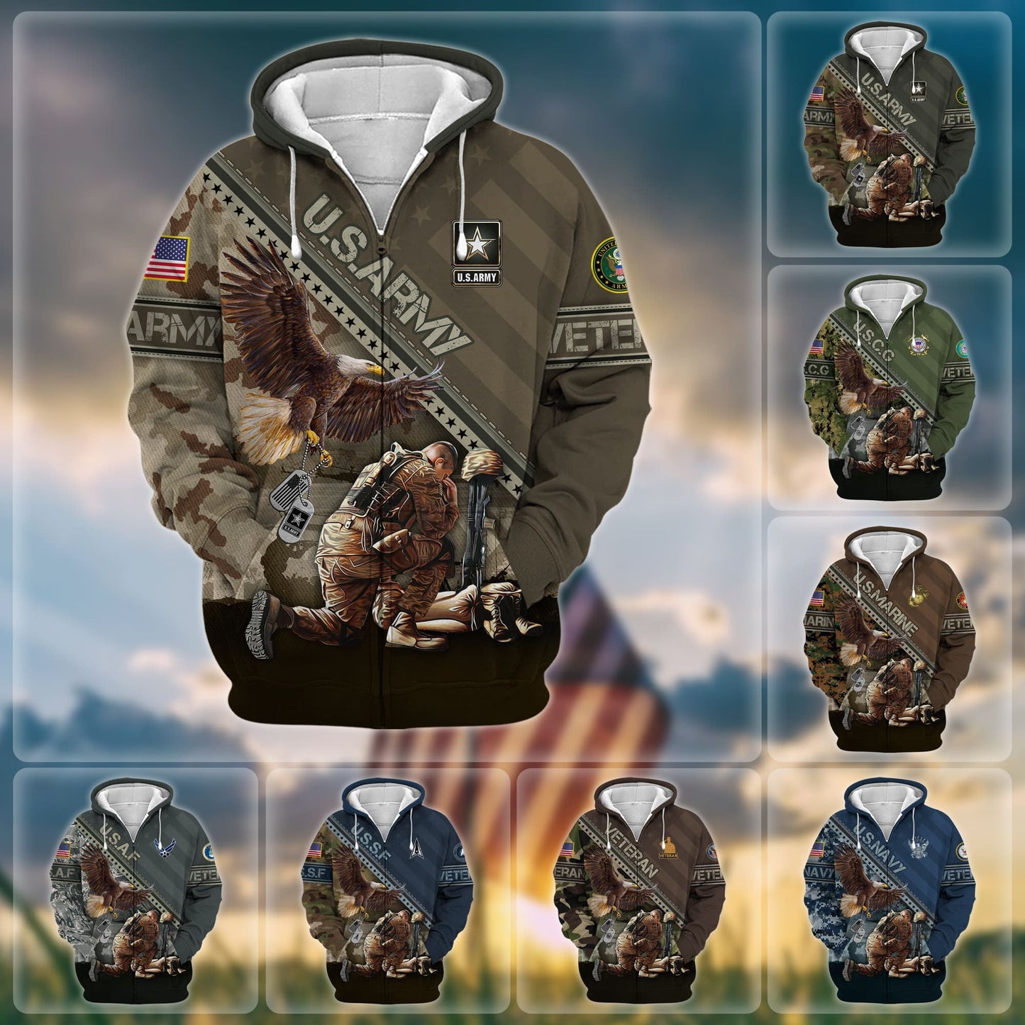 Frenzidea Premium Proudly Served US Veteran Zip Hoodie