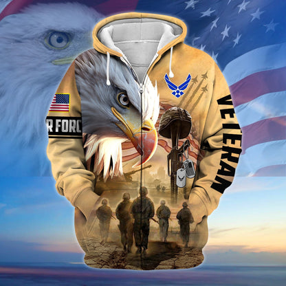 Frenzidea Premium Honoring All Who Served US Veteran Zip Hoodie