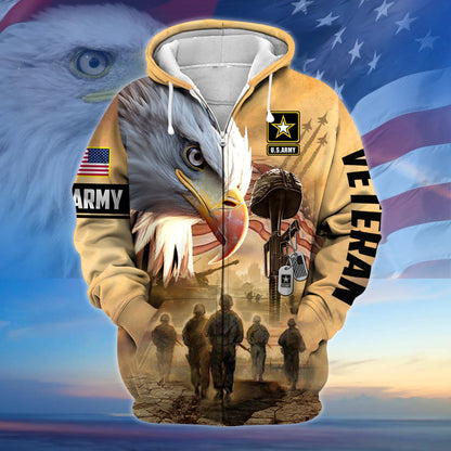 Frenzidea Premium Honoring All Who Served US Veteran Zip Hoodie