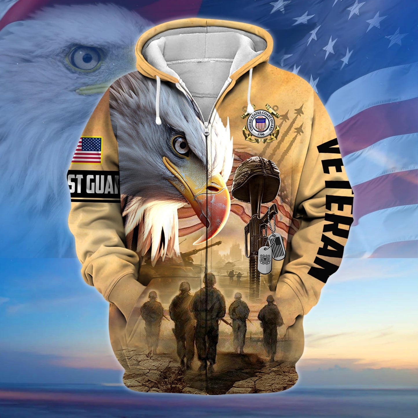 Frenzidea Premium Honoring All Who Served US Veteran Zip Hoodie