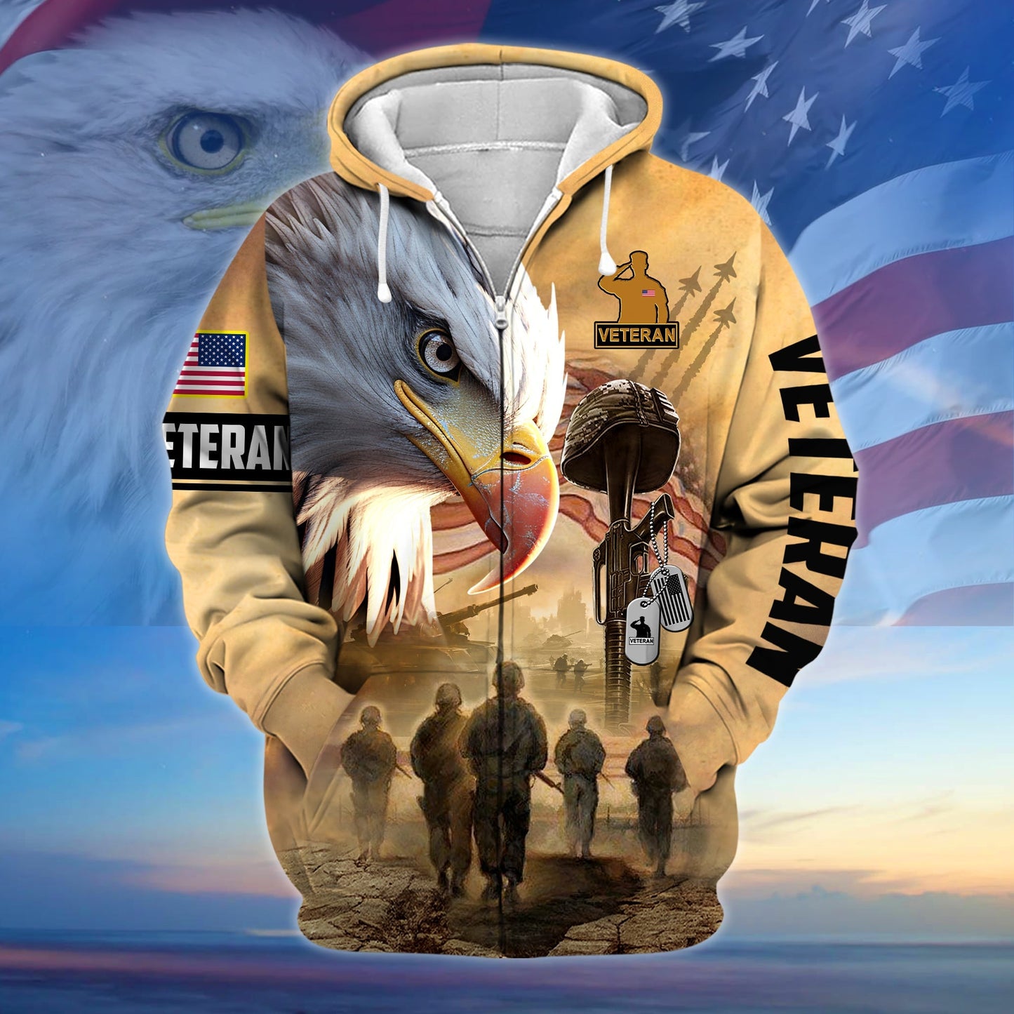 Frenzidea Premium Honoring All Who Served US Veteran Zip Hoodie