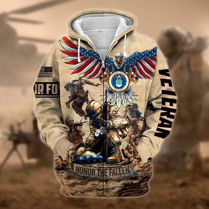 Frenzidea Premium Honoring All Who Served US Veteran Zip Hoodie