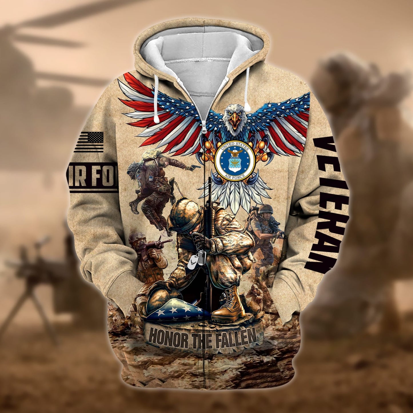 Frenzidea Premium Honoring All Who Served US Veteran Zip Hoodie