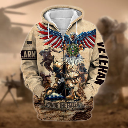 Frenzidea Premium Honoring All Who Served US Veteran Zip Hoodie