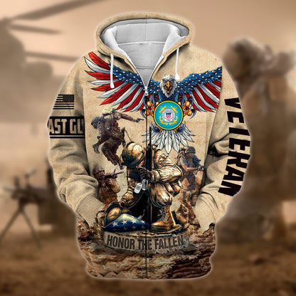 Frenzidea Premium Honoring All Who Served US Veteran Zip Hoodie