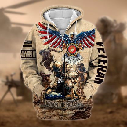 Frenzidea Premium Honoring All Who Served US Veteran Zip Hoodie