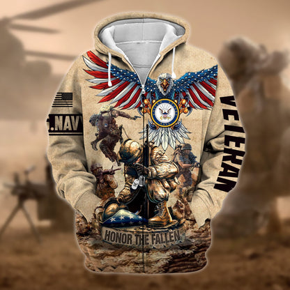 Frenzidea Premium Honoring All Who Served US Veteran Zip Hoodie