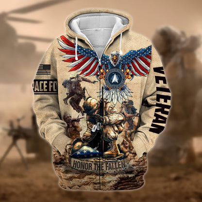 Frenzidea Premium Honoring All Who Served US Veteran Zip Hoodie