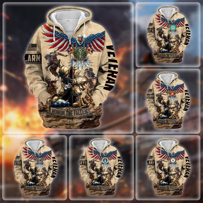 Frenzidea Premium Honoring All Who Served US Veteran Zip Hoodie