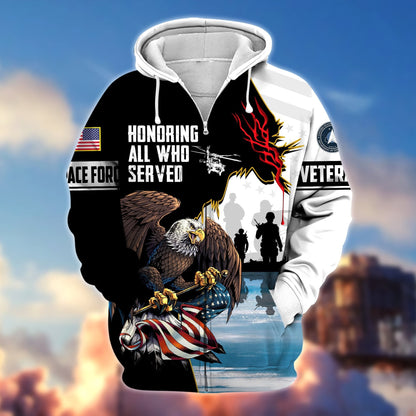Frenzidea Premium Honoring All Who Served US Veteran Zip Hoodie