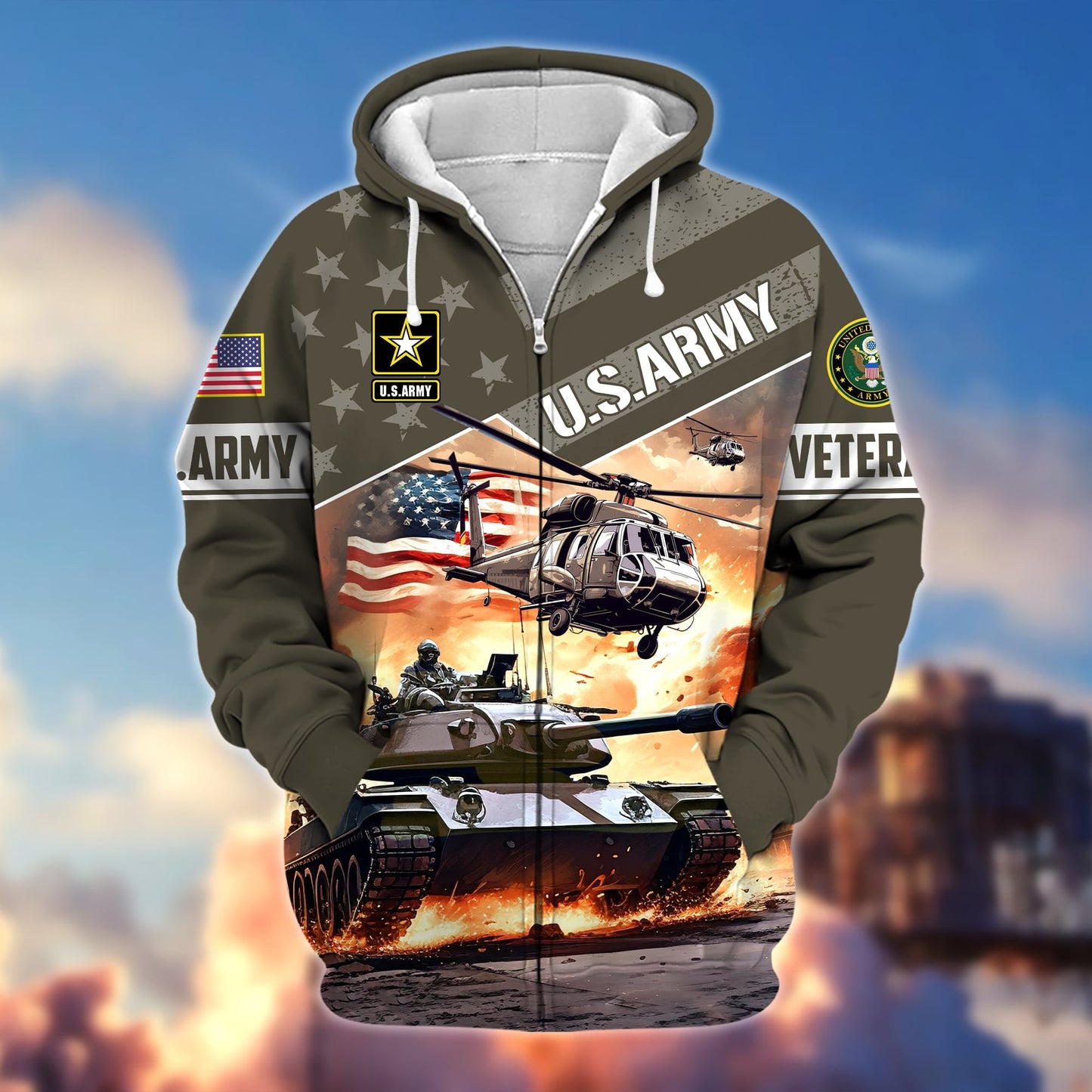 Frenzidea Premium Multiple Military Services US Veteran Zip Hoodie
