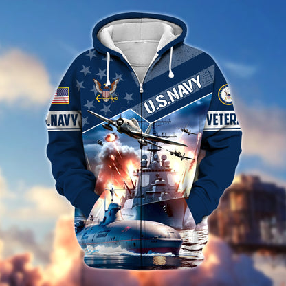 Frenzidea Premium Multiple Military Services US Veteran Zip Hoodie