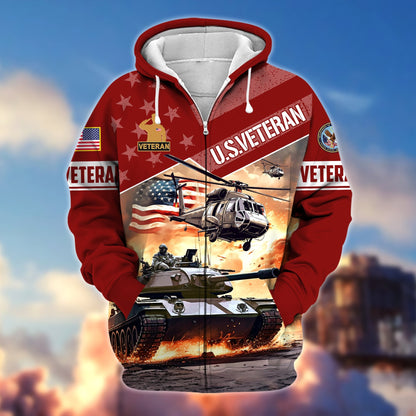 Frenzidea Premium Multiple Military Services US Veteran Zip Hoodie