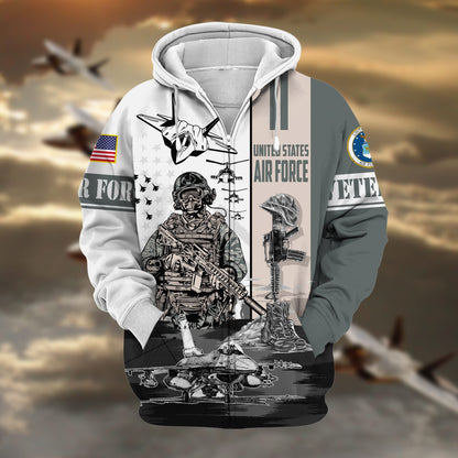 Frenzidea Premium Honoring All Who Served US Veteran Zip Hoodie