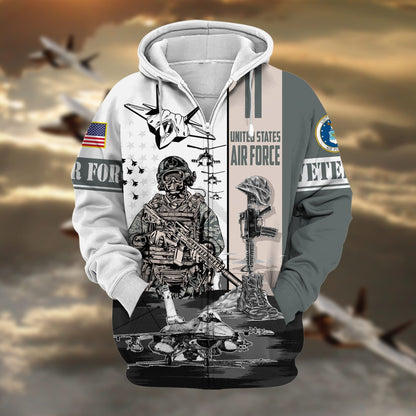 Frenzidea Premium Honoring All Who Served US Veteran Zip Hoodie