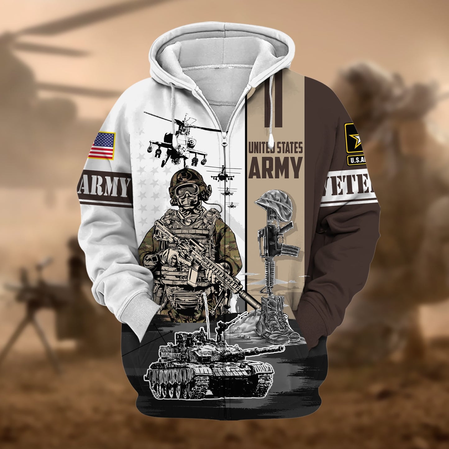 Frenzidea Premium Honoring All Who Served US Veteran Zip Hoodie