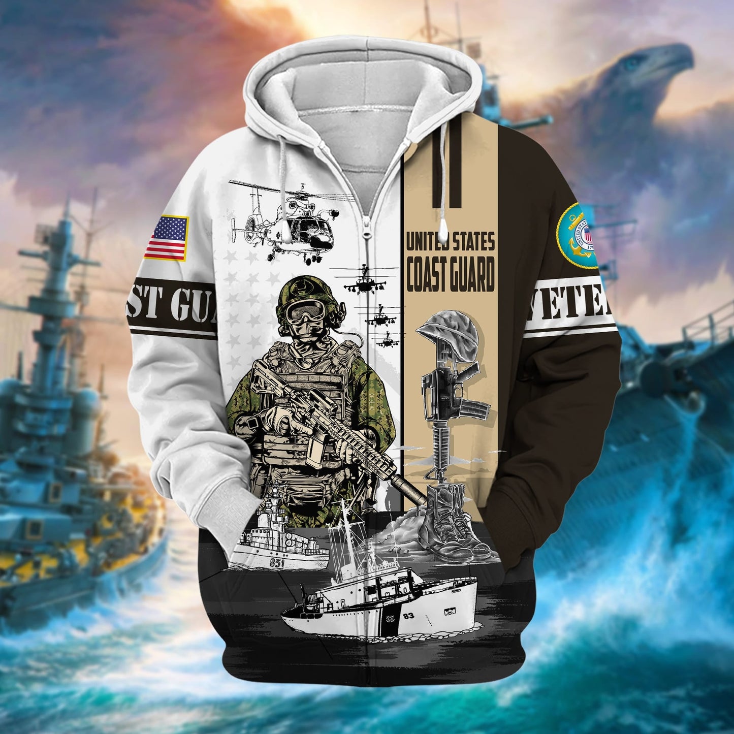 Frenzidea Premium Honoring All Who Served US Veteran Zip Hoodie