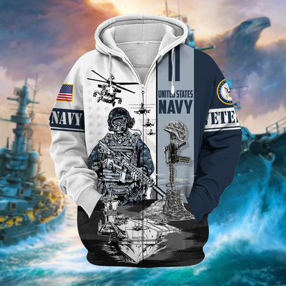 Frenzidea Premium Honoring All Who Served US Veteran Zip Hoodie