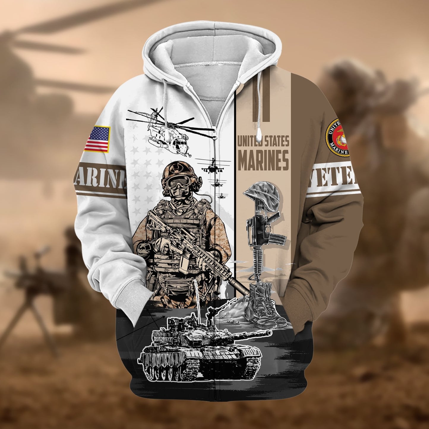 Frenzidea Premium Honoring All Who Served US Veteran Zip Hoodie