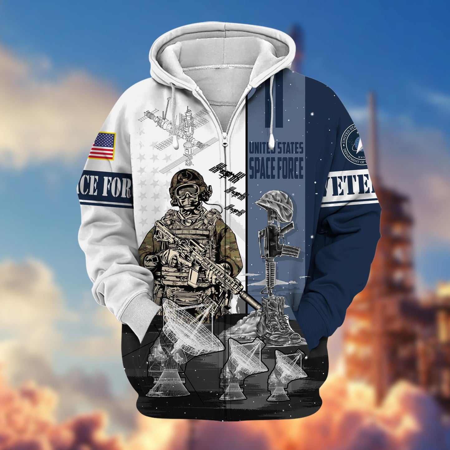 Frenzidea Premium Honoring All Who Served US Veteran Zip Hoodie