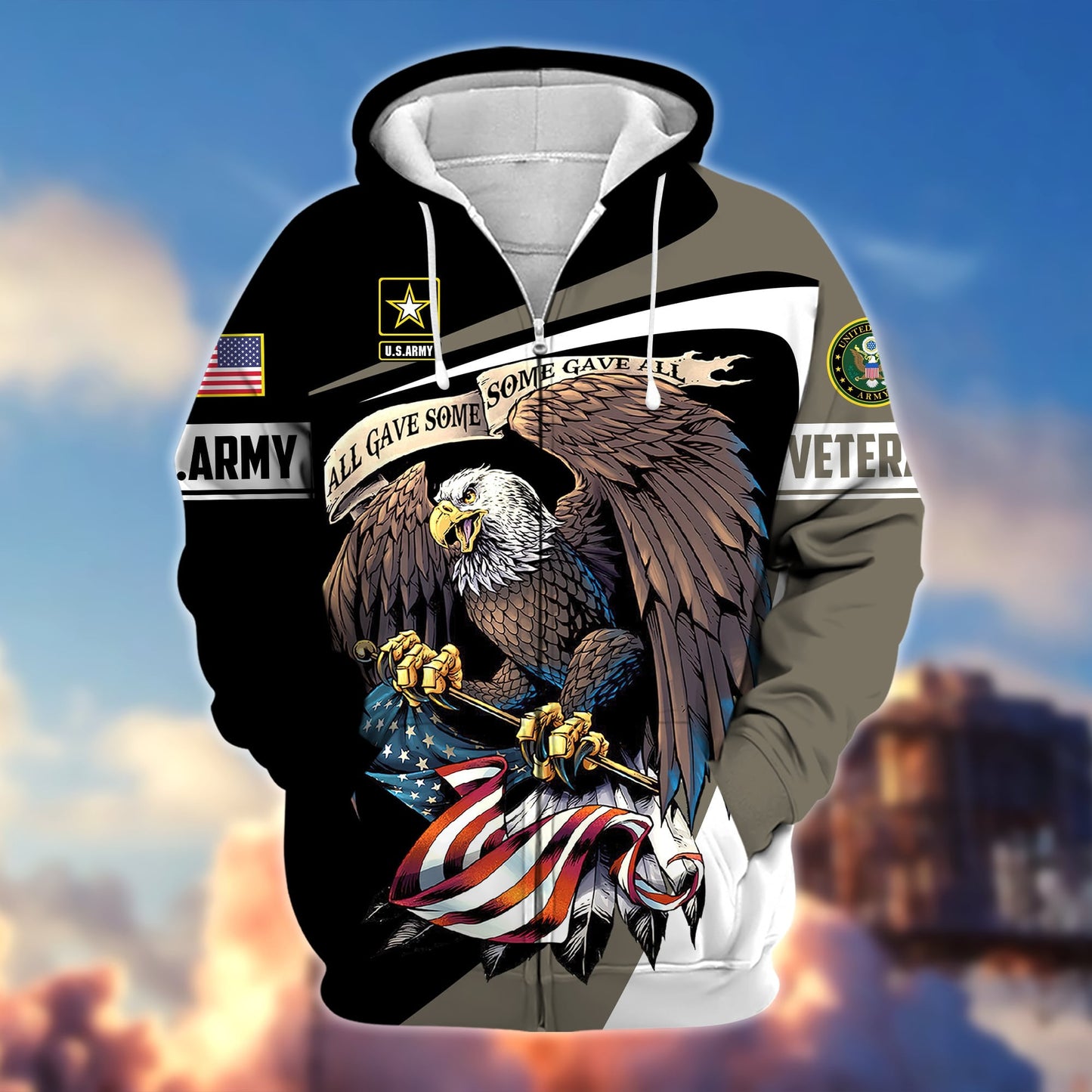 Frenzidea Premium Eagle US Veteran Zip Hoodie