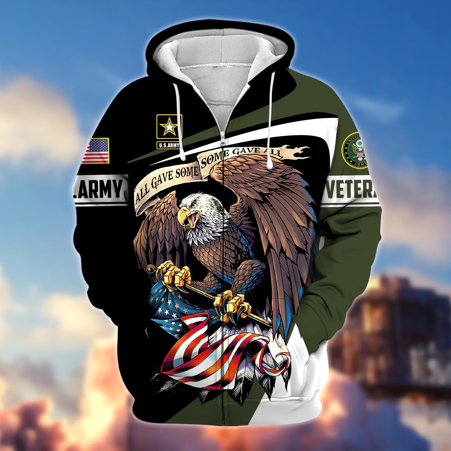 Frenzidea Premium Eagle US Veteran Zip Hoodie