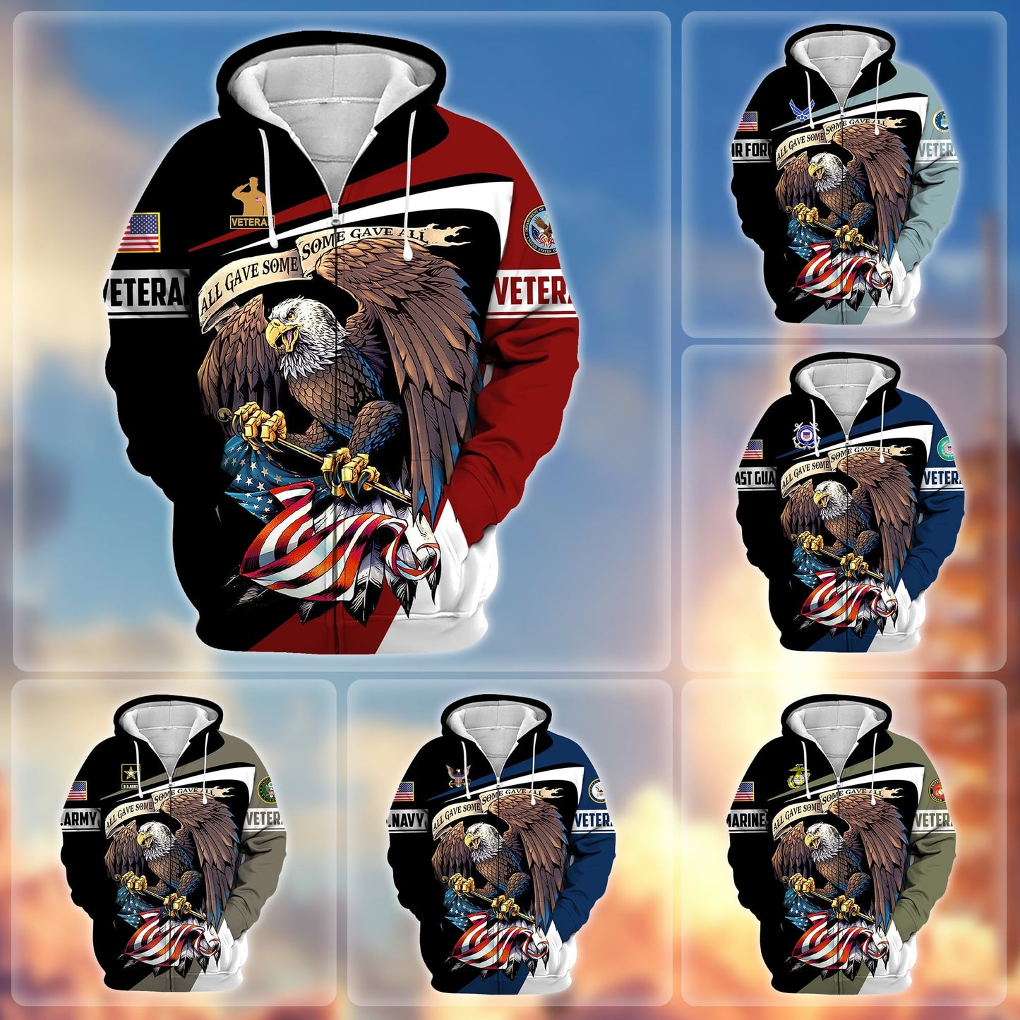 Frenzidea Premium Eagle US Veteran Zip Hoodie