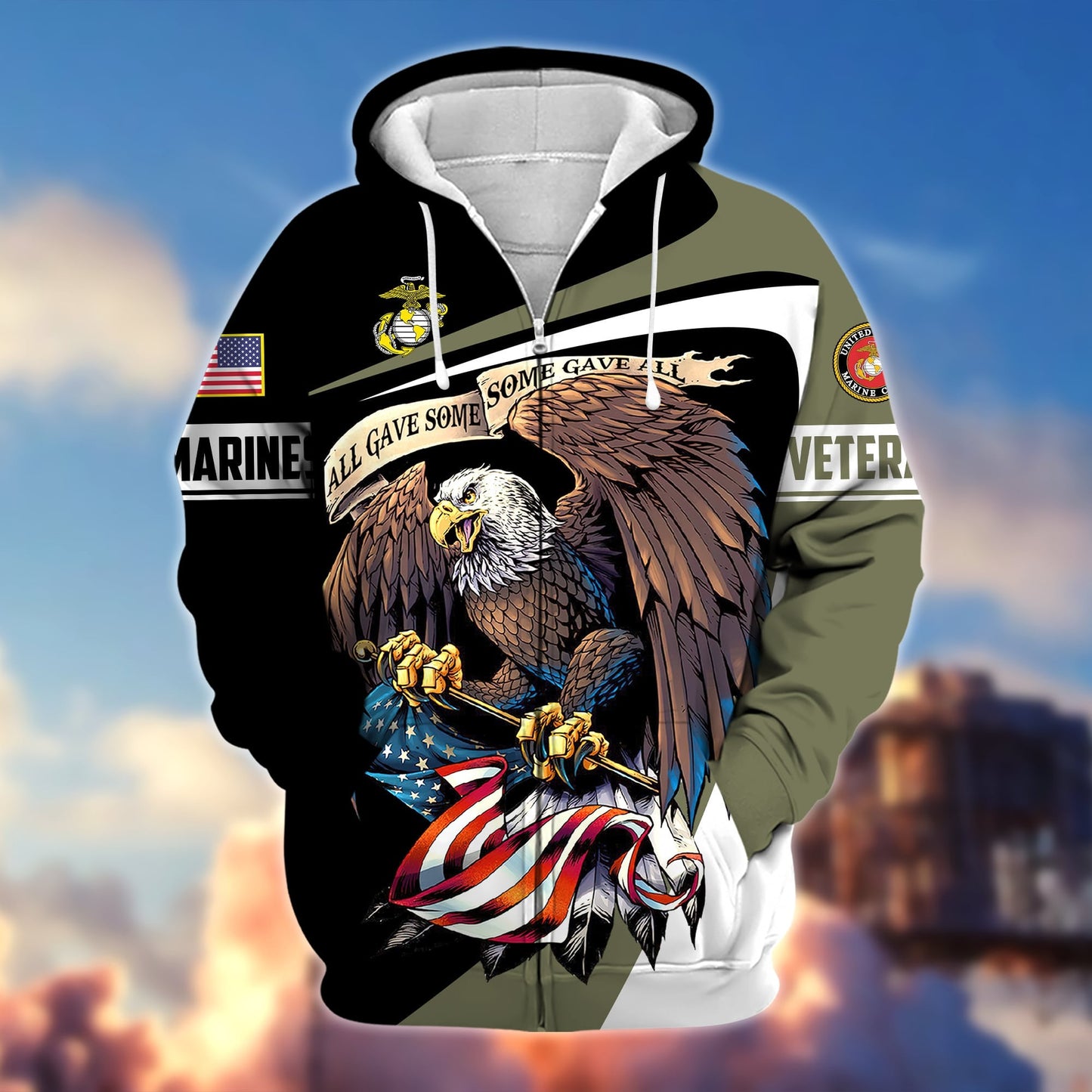 Frenzidea Premium Eagle US Veteran Zip Hoodie