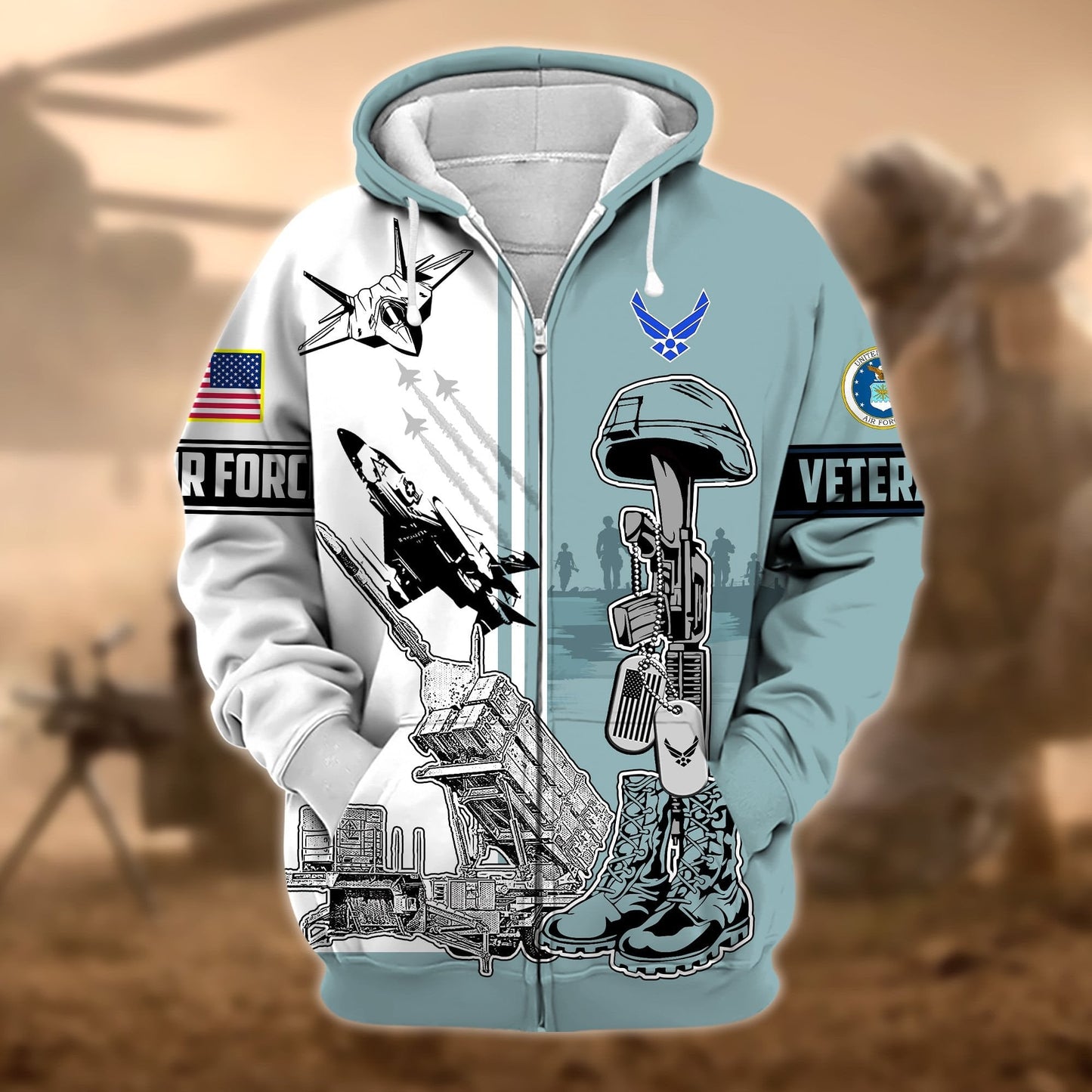 Frenzidea Unique Proudly Served US Veteran Zip Hoodie
