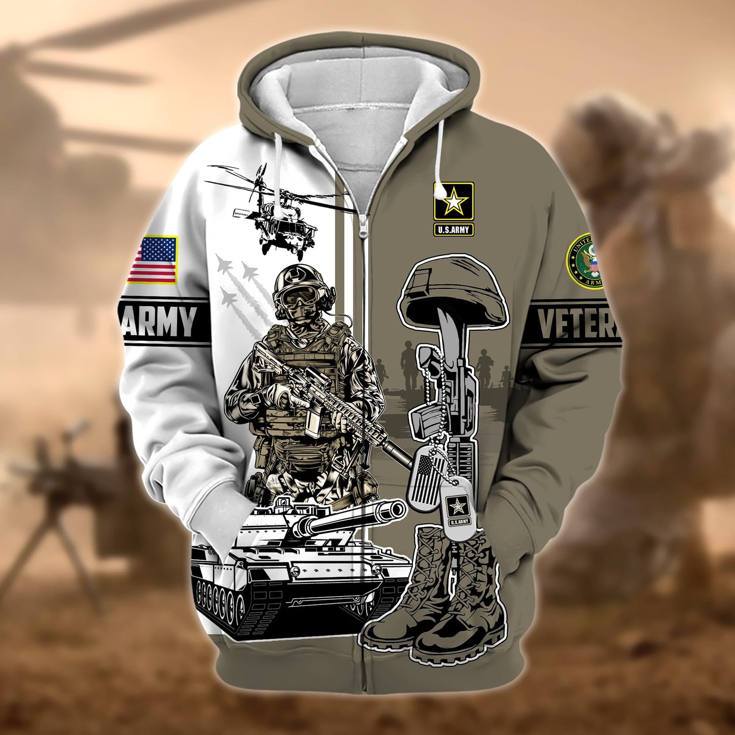 Frenzidea Unique Proudly Served US Veteran Zip Hoodie