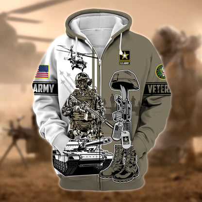 Frenzidea Unique Proudly Served US Veteran Zip Hoodie