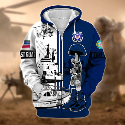 Frenzidea Unique Proudly Served US Veteran Zip Hoodie