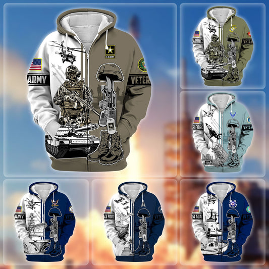 Frenzidea Unique Proudly Served US Veteran Zip Hoodie