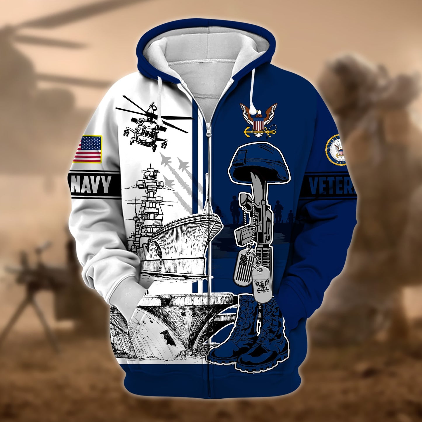 Frenzidea Unique Proudly Served US Veteran Zip Hoodie