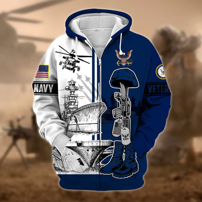 Frenzidea Unique Proudly Served US Veteran Zip Hoodie