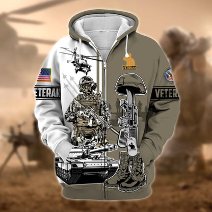 Frenzidea Unique Proudly Served US Veteran Zip Hoodie