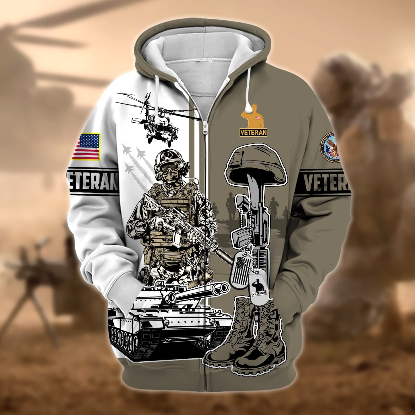 Frenzidea Unique Proudly Served US Veteran Zip Hoodie
