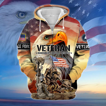 Frenzidea Premium Honoring All Who Served US Veteran Zip Hoodie