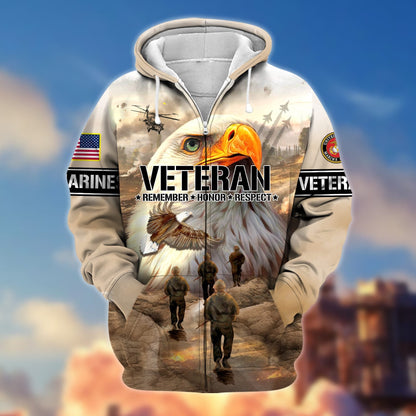 Frenzidea Premium US Veteran Remember - Honor - Respect Zip Hoodie