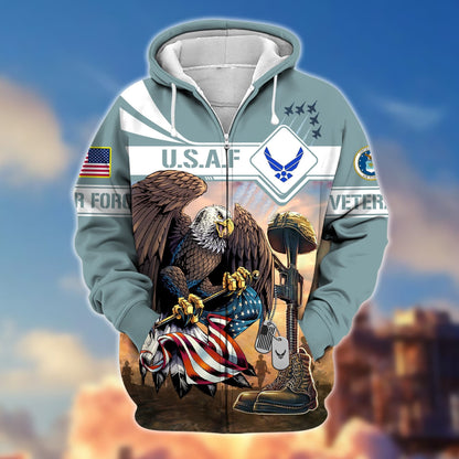 Frenzidea Premium Proudly Served US Veteran Zip Hoodie