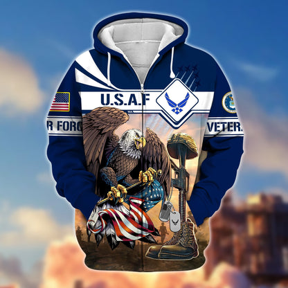Frenzidea Premium Proudly Served US Veteran Zip Hoodie