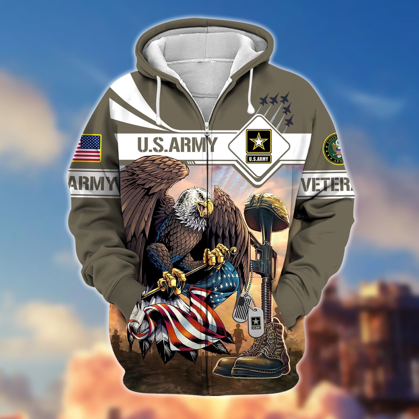 Frenzidea Premium Proudly Served US Veteran Zip Hoodie