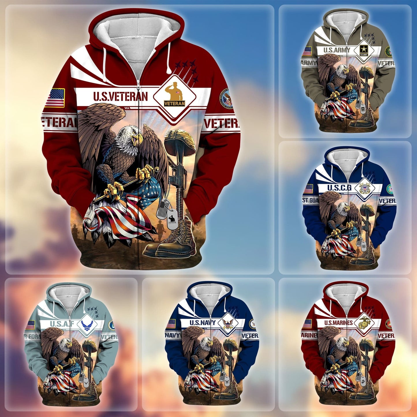Frenzidea Premium Proudly Served US Veteran Zip Hoodie