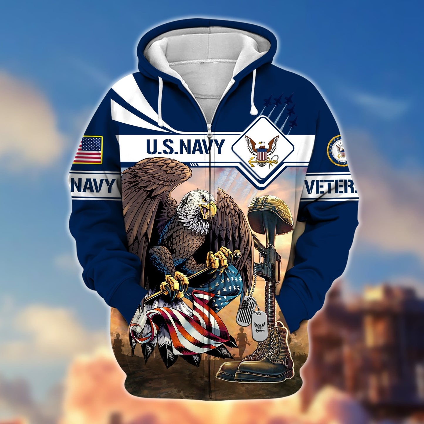 Frenzidea Premium Proudly Served US Veteran Zip Hoodie