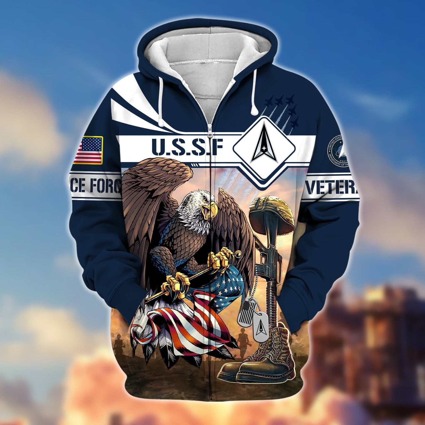 Frenzidea Premium Proudly Served US Veteran Zip Hoodie