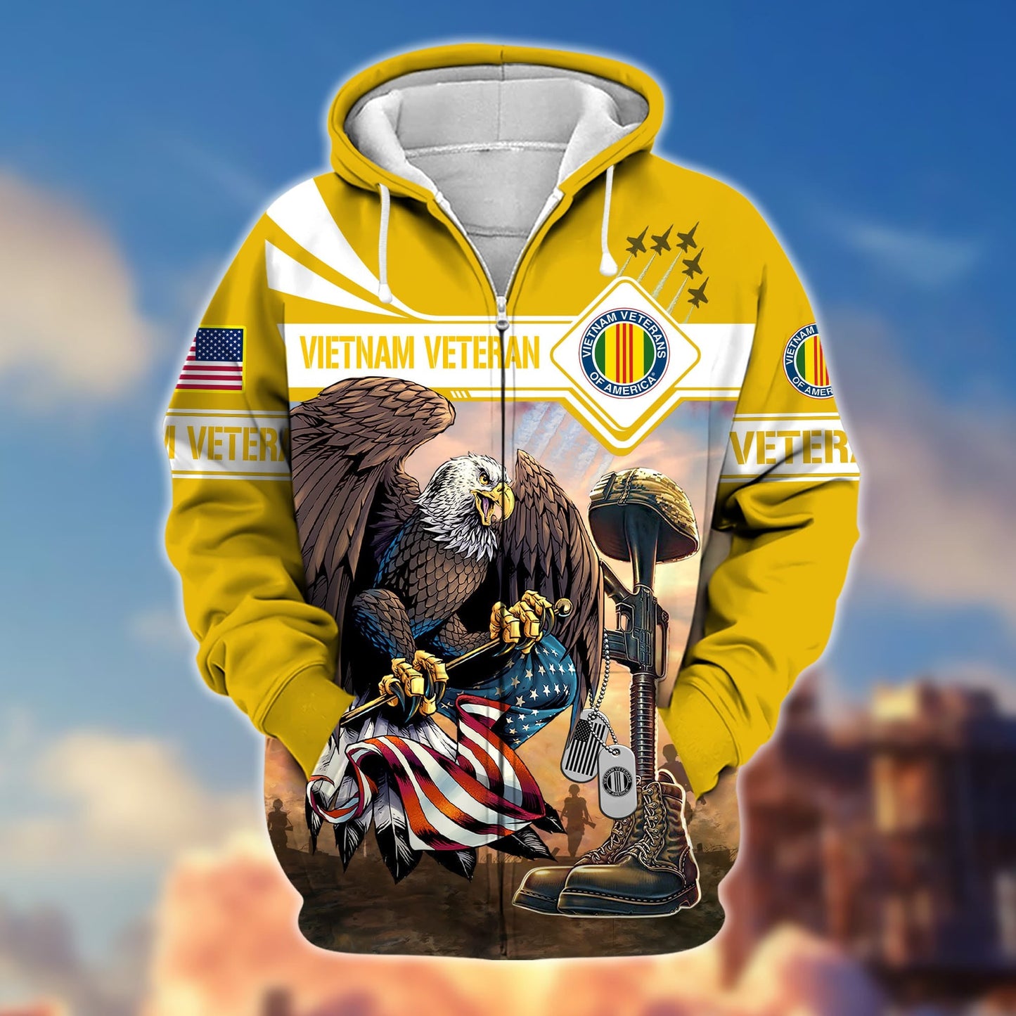 Frenzidea Premium Proudly Served US Veteran Zip Hoodie