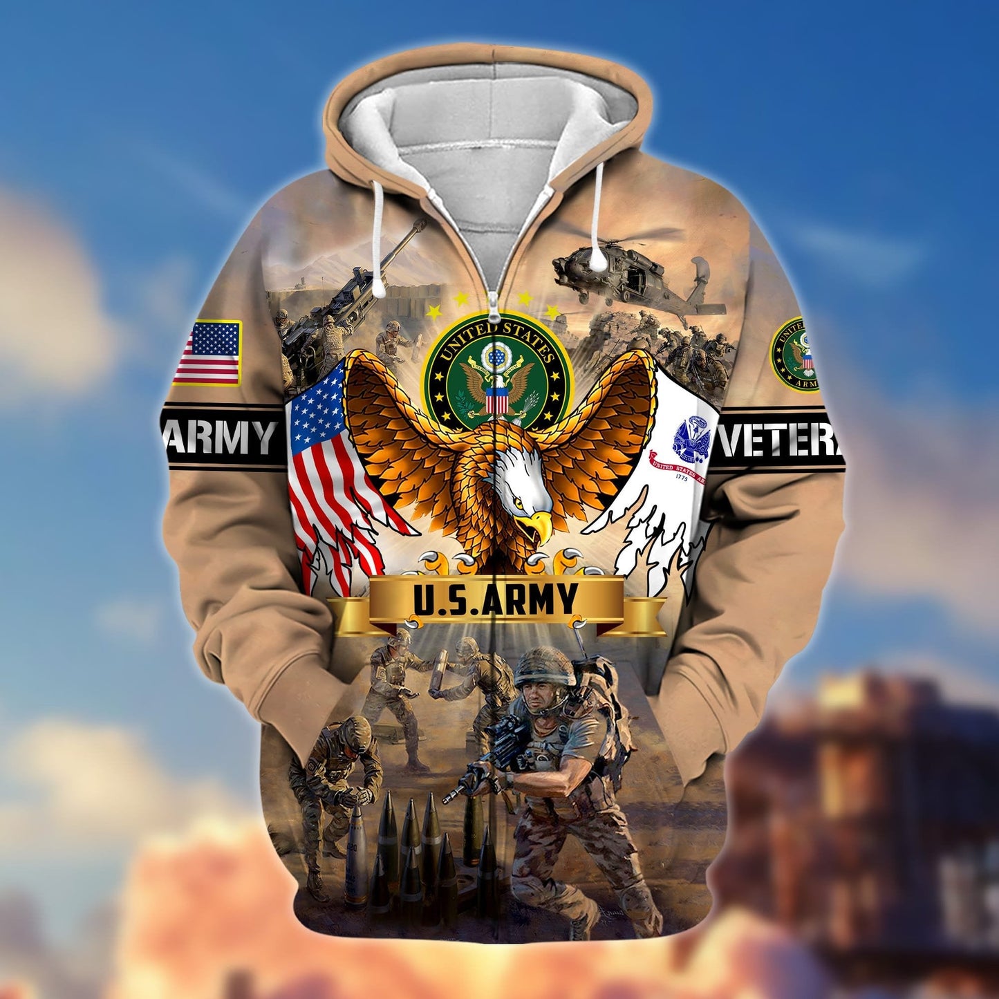 Frenzidea Premium Land Of The Free US Veteran Zip Hoodie
