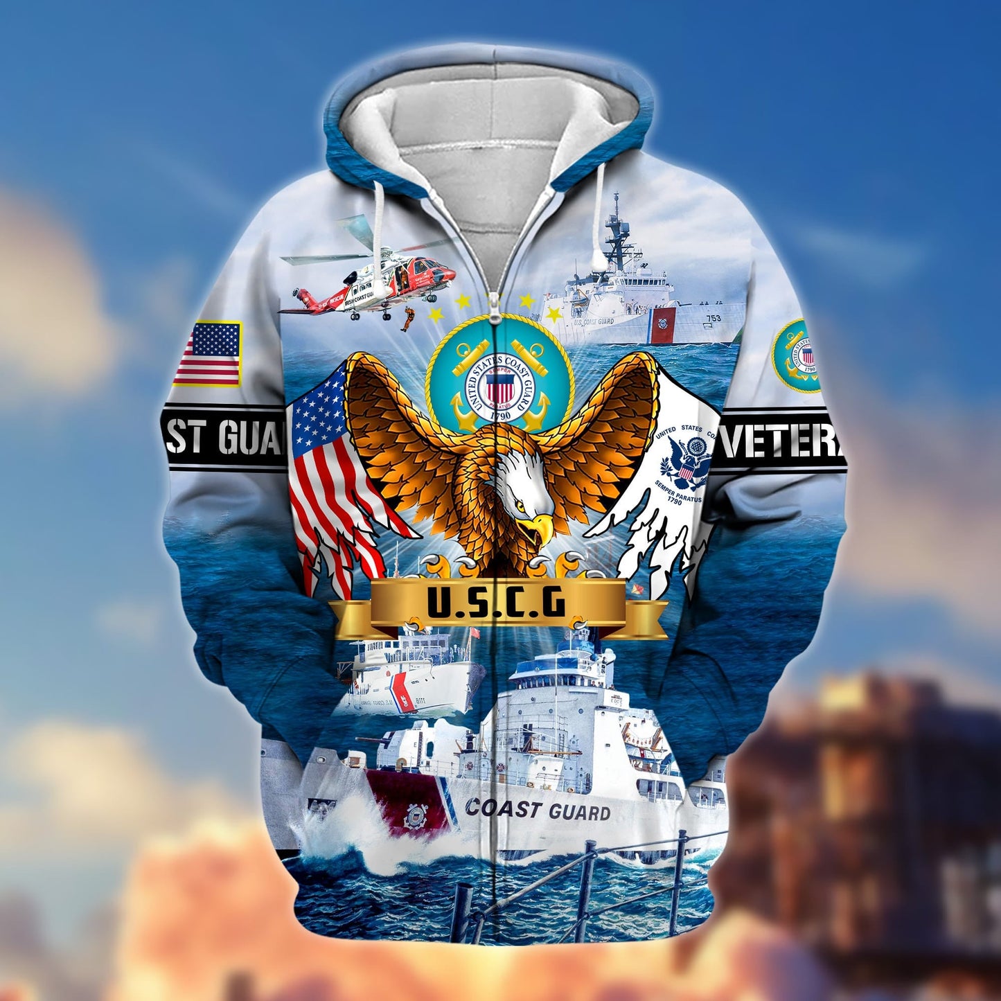 Frenzidea Premium Land Of The Free US Veteran Zip Hoodie