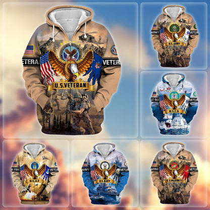 Frenzidea Premium Land Of The Free US Veteran Zip Hoodie