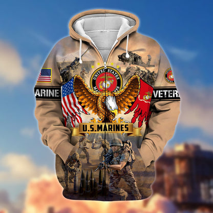 Frenzidea Premium Land Of The Free US Veteran Zip Hoodie